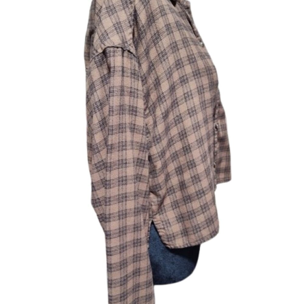 Abercrombie and Fitch Hollister Women's Long Sleeve Flannel Crop Top Size Medium - Picture 3 of 9